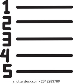 Icono de contorno de número de texto de lista