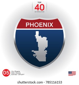 List of Top 40 cities in the United States, sorted by population Presented in the form of city name and map. And the population message, vector art image illustration