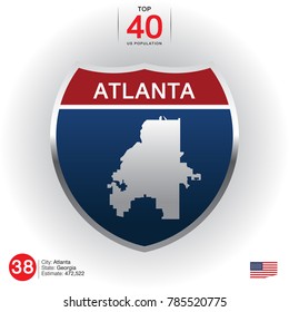 List of Top 40 cities in the United States, sorted by population Presented in the form of city name and map. And the population message, vector art image illustration