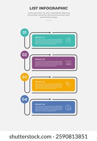 list vertical stacked process infographic outline style with 4 point template with round rectangle arrow with circle badge for slide presentation vector