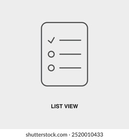 List View thin line icon or logo. Symbol or sign on airline or travel app theme. Vector line illustration.