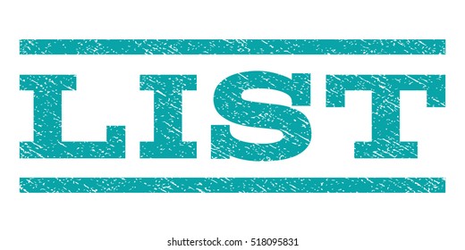 List watermark stamp. Text caption between horizontal parallel lines with grunge design style. Rubber seal stamp with scratched texture. Vector cyan color ink imprint on a white background.