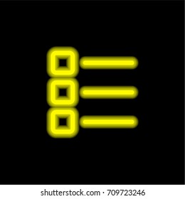 List yellow glowing neon ui ux icon. Glowing sign logo vector