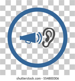 Listen Advertisement vector icon. Illustration style is flat iconic bicolor cobalt and gray rounded symbol on a transparent background.