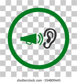 Listen Advertisement vector icon. Illustration style is flat iconic bicolor green and gray rounded symbol on a transparent background.