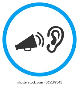 Listen Advertisement vector icon. Style is bicolor flat circled symbol, blue and gray colors, rounded angles, white background.