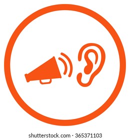 Listen Advertisement vector icon. Style is flat circled symbol, orange color, rounded angles, white background.