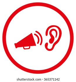 Listen Advertisement vector icon. Style is flat circled symbol, red color, rounded angles, white background.