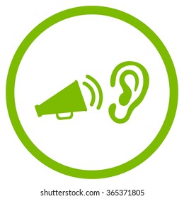 Listen Advertisement vector icon. Style is flat circled symbol, eco green color, rounded angles, white background.