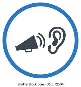 Listen Advertisement vector icon. Style is bicolor flat circled symbol, smooth blue colors, rounded angles, white background.