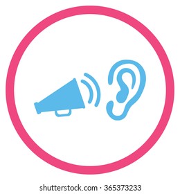 Listen Advertisement vector icon. Style is bicolor flat circled symbol, pink and blue colors, rounded angles, white background.