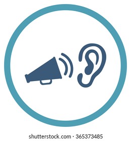 Listen Advertisement vector icon. Style is bicolor flat circled symbol, cyan and blue colors, rounded angles, white background.