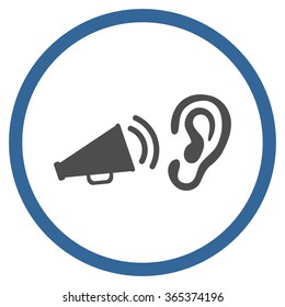 Listen Advertisement vector icon. Style is bicolor flat circled symbol, cobalt and gray colors, rounded angles, white background.