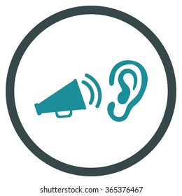 Listen Advertisement vector icon. Style is bicolor flat circled symbol, soft blue colors, rounded angles, white background.