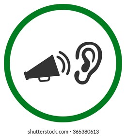 Listen Advertisement vector icon. Style is bicolor flat circled symbol, green and gray colors, rounded angles, white background.
