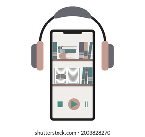 Listen Audio Books And Business Literature With Headphone And Mobile. Earphones For Entertainment Or Broadcast - Just Click Play Button To Turn On Sound.