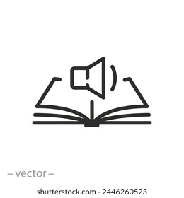 listen audiobook icon, audio education, sound guide book, thin line symbol on white background - editable stroke vector illustration