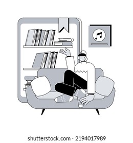 Listen to audiobooks abstract concept vector illustration. Audiobooks online application, spare time while self-isolating, website subscription, ebook purchase, e-library abstract metaphor.