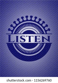 Listen badge with denim texture