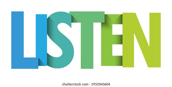 LISTEN blue and green vector concept word typography banner