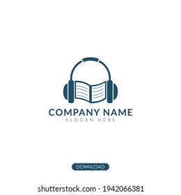 listen book with headphone logo vector. music concept for education. isolated background