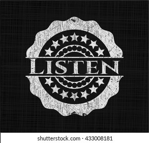 Listen chalk emblem, retro style, chalk or chalkboard texture