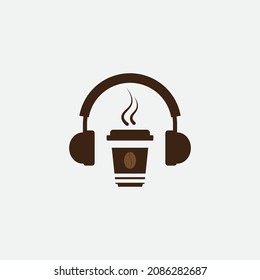 Listen coffee talk. Coffee with microphone stand design logo.