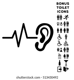 Listen Ear icon and bonus male and female lavatory symbols. Vector illustration style is flat iconic symbols, black color, white background.