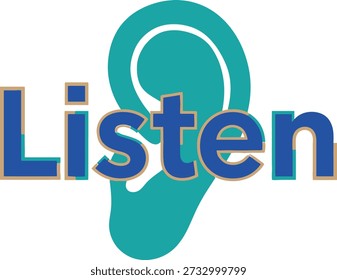 Listen ear typography t-shirt design vector illustration for hearing awareness sound perception audio sense and healthcare wellness projects on transparent background.