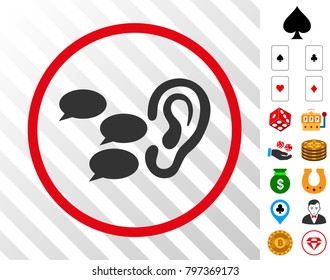 Listen Gossips grey icon rounded with red circle with bonus casino images. Vector illustration style is flat iconic symbols. Designed for gambling software.