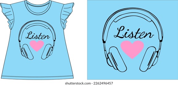 listen heart headphones Graphic design vector