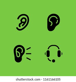 listen icon. 4 listen set with human ear shape, ear, headphones and hear vector icons for web and mobile app