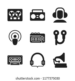 listen icon. 9 listen vector icons set. boombox, cassette and headphones icons for web and design about listen theme