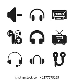 listen icon. 9 listen vector icons set. volume down, cassette and headphones icons for web and design about listen theme