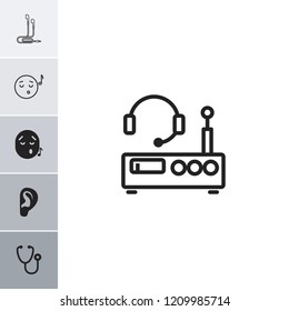 Listen icon. collection of 6 listen filled and outline icons such as stethoscope, emoji listening music, listening device, ear. editable listen icons for web and mobile.