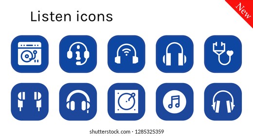  listen icon set. 10 filled listen icons. Simple modern icons about  - Turntable, Headphones, Stethoscope, Earphones, Itunes