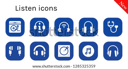 listen icon set. 10 filled listen icons. Simple modern icons about  - Turntable, Headphones, Stethoscope, Earphones, Itunes