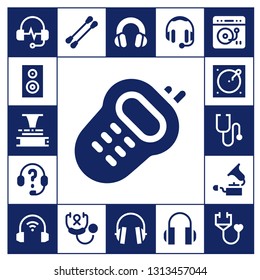 listen icon set. 17 filled listen icons.  Simple modern icons about  - Headphones, Woofer, Phonograph, Walkie, Turntable, Stethoscope, Gramophone, Earbuds