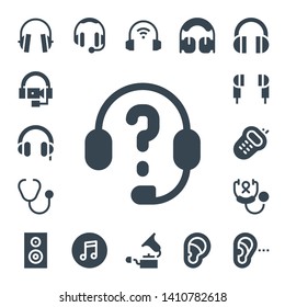 listen icon set. 17 filled listen icons.  Collection Of - Headphones, Stethoscope, Earphones, Walkie, Woofer, Itunes, Gramophone, Ear, Listening