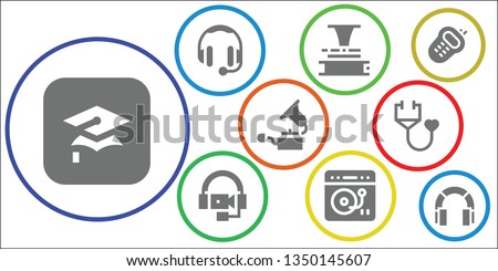 listen icon set. 9 filled listen icons.  Simple modern icons about  - Itunes, Headphones, Phonograph, Turntable, Gramophone, Stethoscope, Walkie