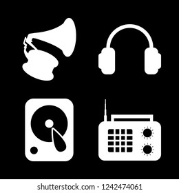 listen icon set about headphones, radio and gramophone vector set
