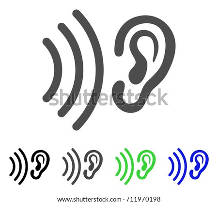 Listen icon. Vector illustration style is a flat iconic listen symbol with black, gray, green, blue color variants. Designed for web and software interfaces.