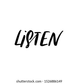 LISTEN. MENTAL HEALTH. VECTOR HAND LETTERING TYPOGRAPHY