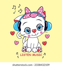Listen To Music Beautiful Cat Wearing headphones listening to music