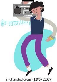 listen to music concept.cartoon kawaii flat design,people kawaii character.