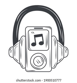 listen music mp3 and headphones, sketch style design vector illustration