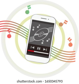 Hören Sie Musik auf Smartphone.Vektorillustration-Illustration isoliert.