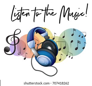 Listen to the music phrase and headphone in background illustration