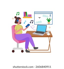 Listen to music while working Vector Illustration