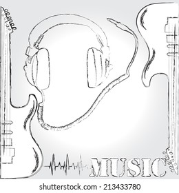 Listen to music.Electric guitar with handset .Pulse.